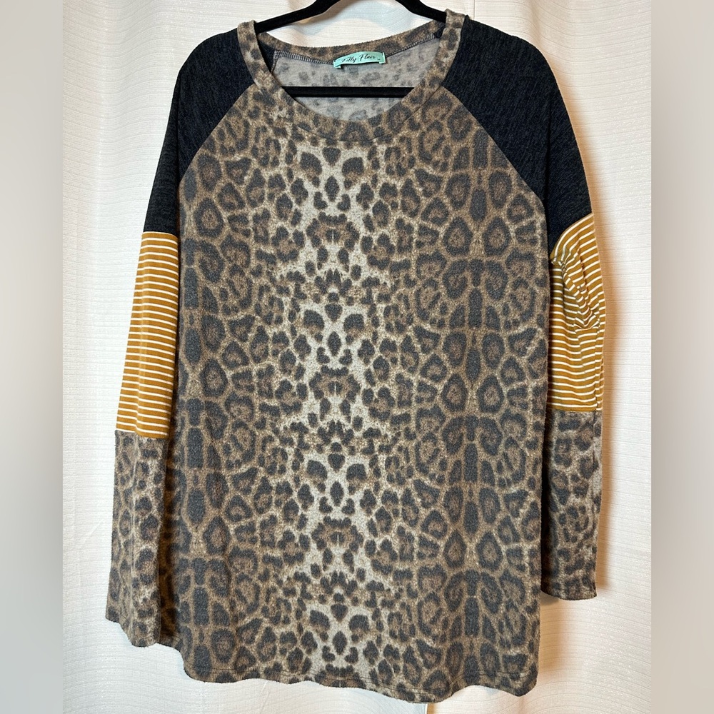 Leopard Print and Striped Women's Top